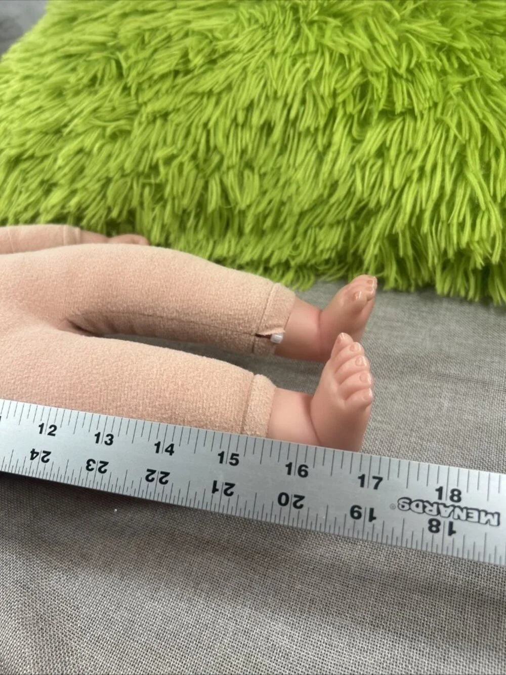 17” Baby Doll Open Brown Glass Eyes Cloth Body Realistic Nails Bunny Jump suit